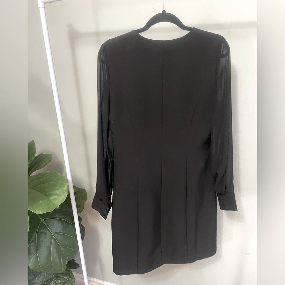 Nanette Lepore Black Blazer Wrap Dress with Sheer Sleeves Size 6 - Picture 2 of 4